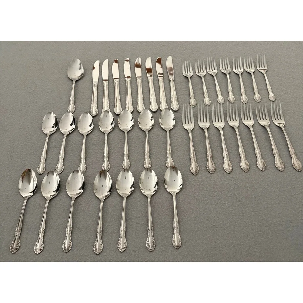Utica Stainless Steel Flatware Set 37pc Floral Pattern Silverware Korea Vintage